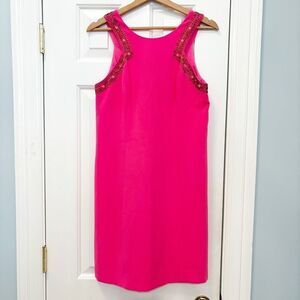 Lilly Pulitzer Largo Hot Pink Beaded Shift Dress Size 4